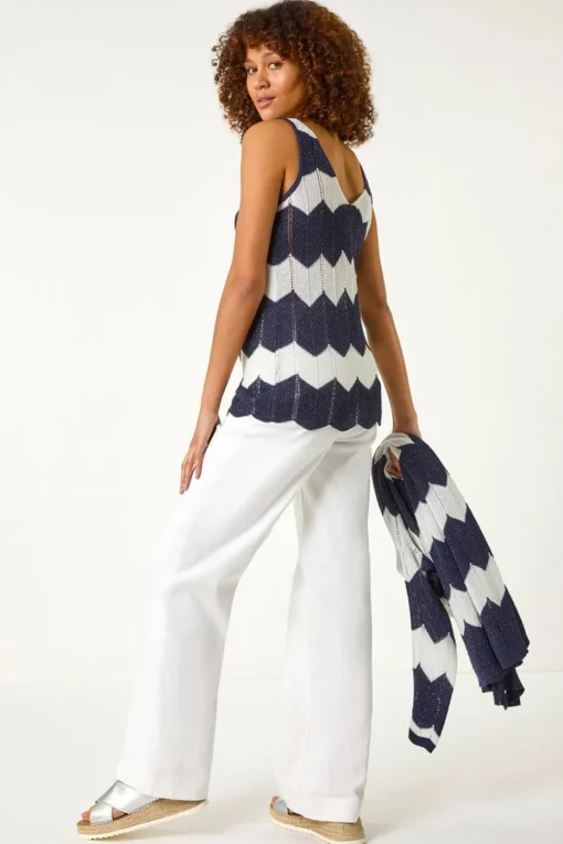 Roman Navy Chevron Stripe Knitted Vest