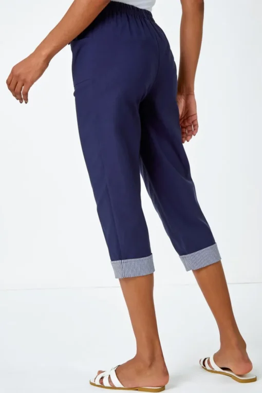 Roman Navy Contrast Detail Cropped Stretch Trouser