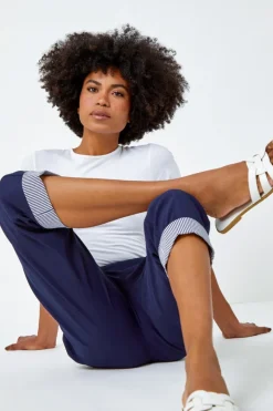 Roman Navy Contrast Detail Cropped Stretch Trouser