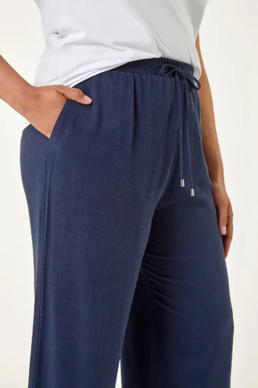 Roman Navy Curve Linen Mix Cropped Trousers