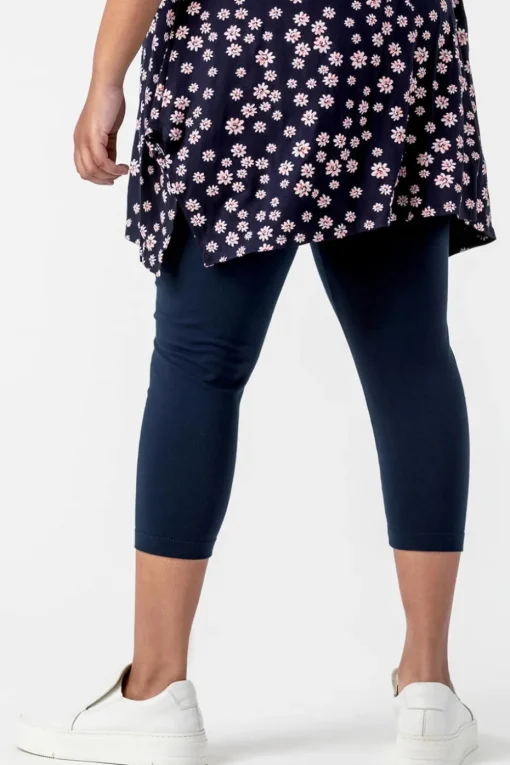 Roman Navy Curve Plain Elastic Waist Cropped Leggings