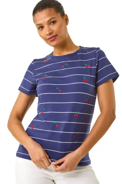 Roman Navy Embroidered Cherry Cotton Tee