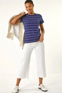 Roman Navy Embroidered Cherry Cotton Tee