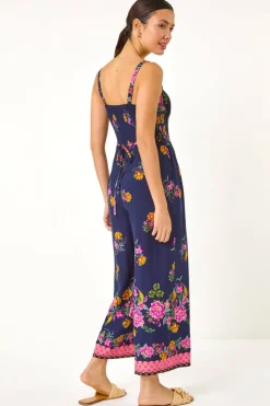 Roman Navy Floral Border Jumpsuit