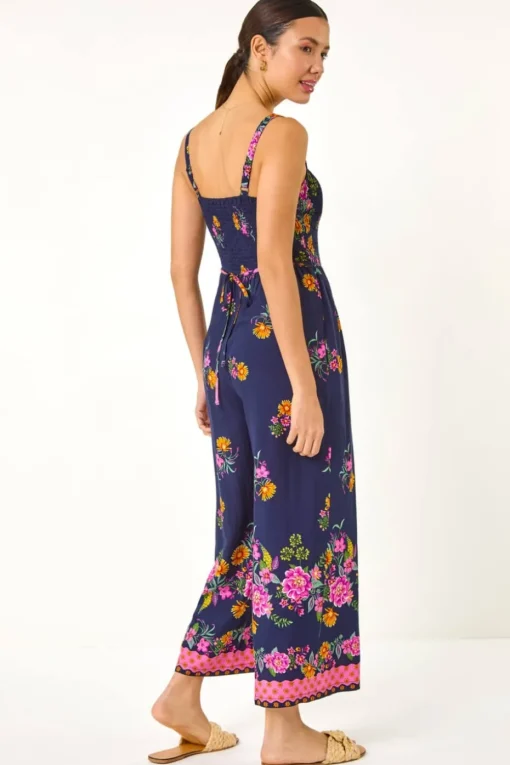 Roman Navy Floral Border Jumpsuit