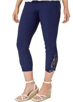 Roman Navy Lace Insert Crop Stretch Trousers