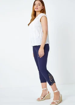 Roman Navy Lace Insert Crop Stretch Trousers