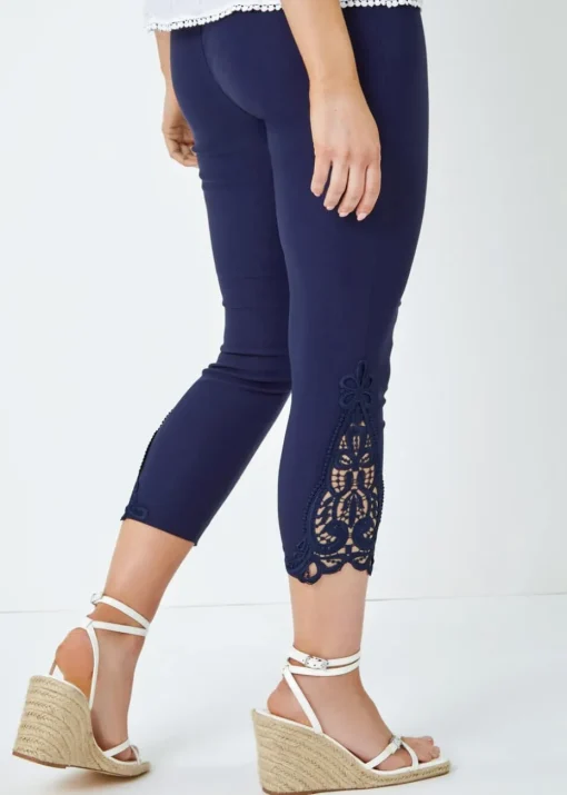 Roman Navy Lace Insert Crop Stretch Trousers