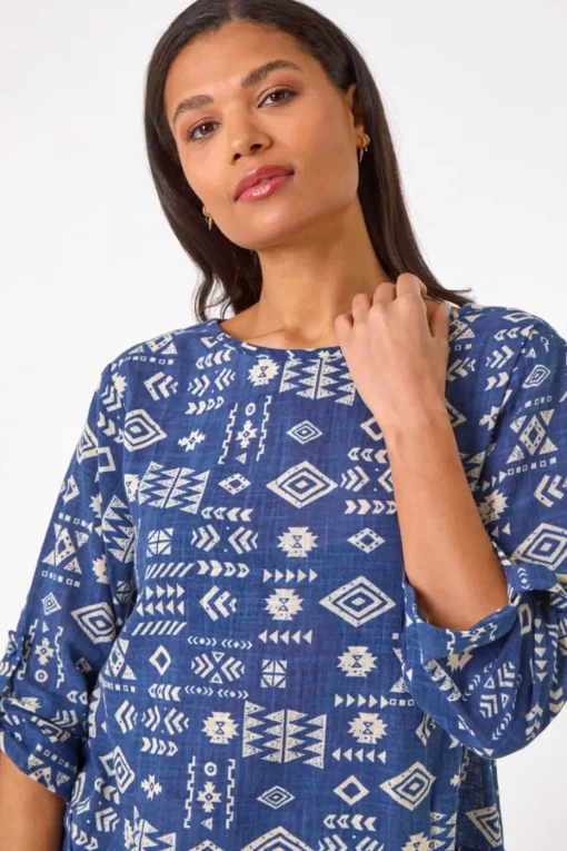 Roman Navy Longline Print Tunic Top