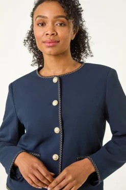Roman Navy Petite Button & Pocket Jacket