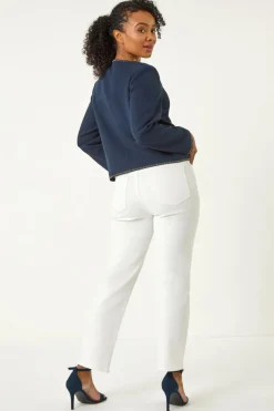 Roman Navy Petite Button & Pocket Jacket