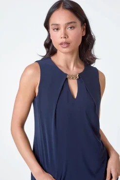 Roman Navy Petite Chain Trim Stretch Top