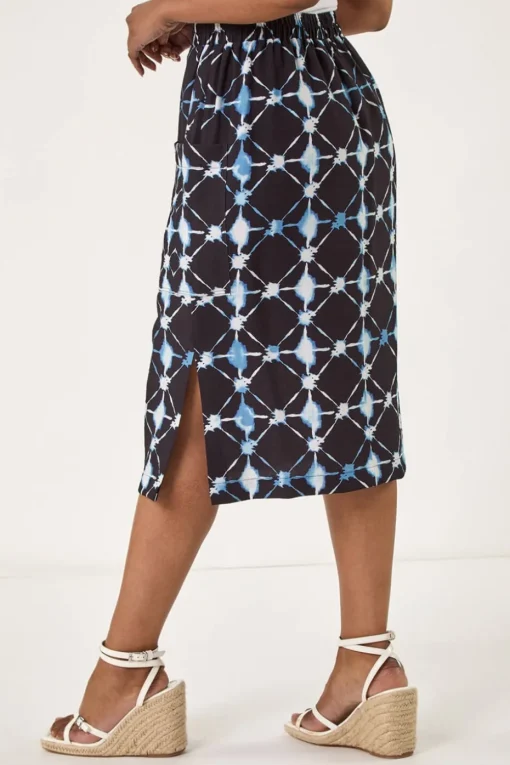 Roman Navy Petite Geometric Midi Skirt