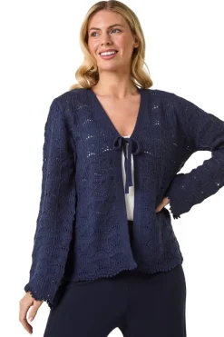 Roman Navy Petite Knitted Tie Cardigan