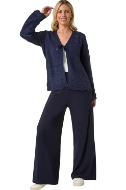 Roman Navy Petite Knitted Tie Cardigan