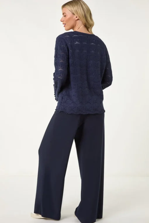Roman Navy Petite Knitted Tie Cardigan