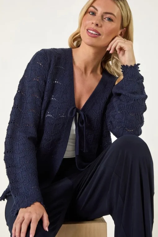 Roman Navy Petite Knitted Tie Cardigan