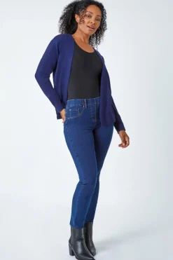 Roman Navy Petite Plain Stretch Cardigan