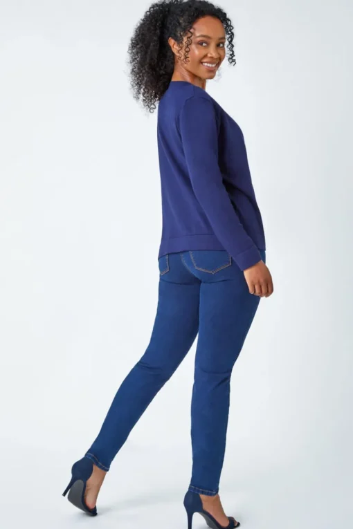 Roman Navy Petite Plain Stretch Cardigan