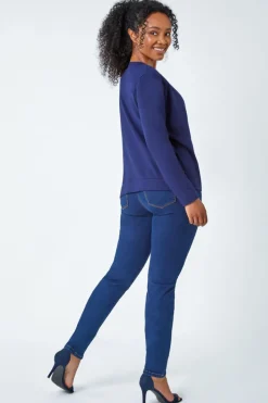 Roman Navy Petite Plain Stretch Cardigan