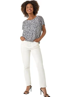 Roman Navy Printed Lace Bubble Hem Top