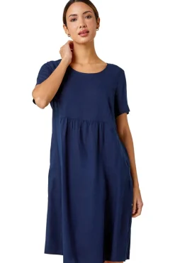 Roman Navy Relaxed Cotton Blend Pocket Dress