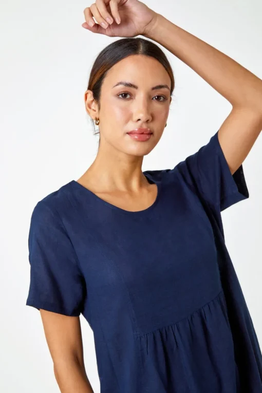 Roman Navy Relaxed Cotton Blend Pocket Dress