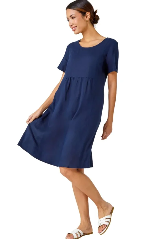 Roman Navy Relaxed Cotton Blend Pocket Dress