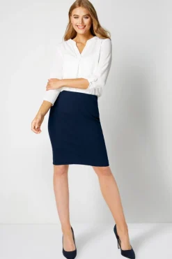 Roman Navy Short Textured Elastic Waist Jersey Skirt