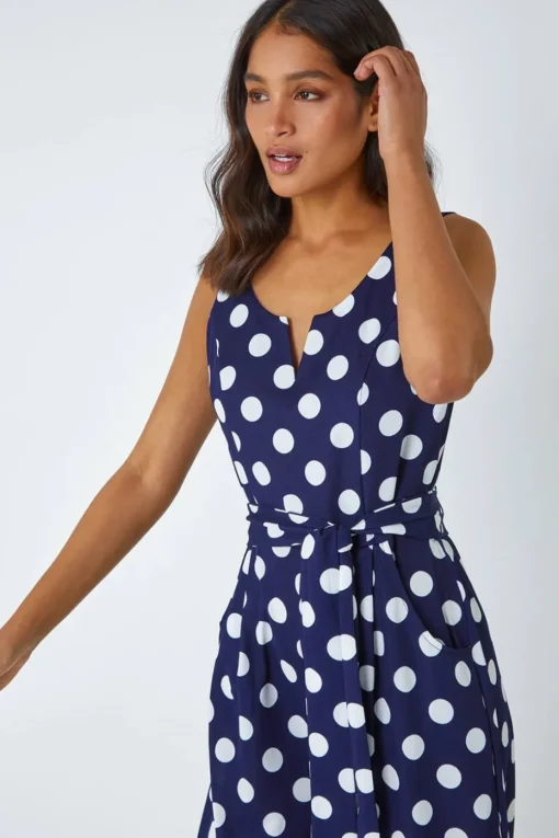 Roman Navy Spot Print Belted Jumpsuit