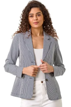 Roman Navy Stripe Bengaline Stretch Blazer