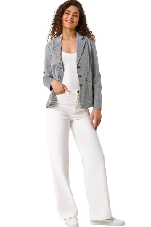Roman Navy Stripe Bengaline Stretch Blazer