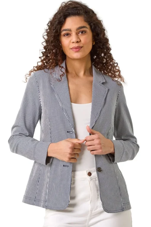 Roman Navy Stripe Bengaline Stretch Blazer