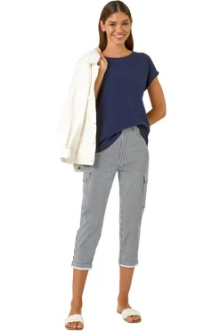 Roman Navy Stripe Cropped Cargo Trouser