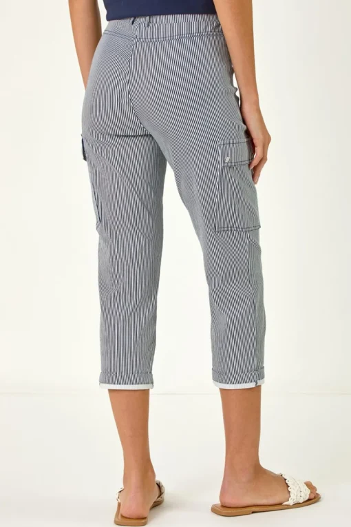 Roman Navy Stripe Cropped Cargo Trouser