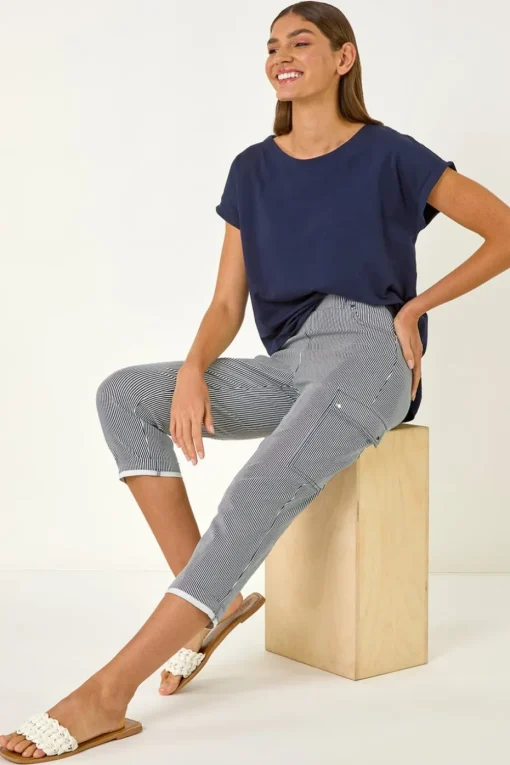 Roman Navy Stripe Cropped Cargo Trouser