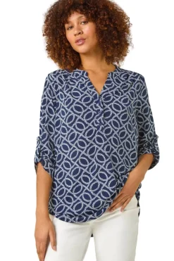 Roman Navy Textured Abstract Print Shirt