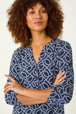 Roman Navy Textured Abstract Print Shirt