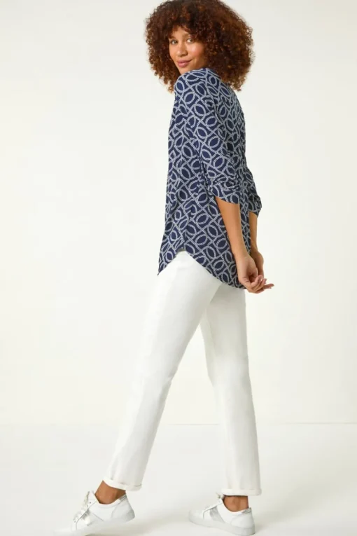 Roman Navy Textured Abstract Print Shirt
