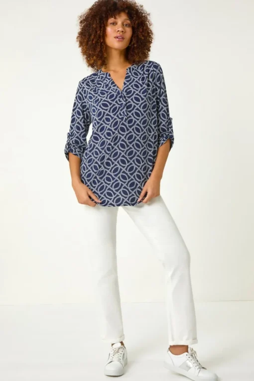 Roman Navy Textured Abstract Print Shirt