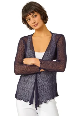 Roman Navy Textured Pointelle Detail Shrug