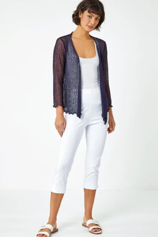 Roman Navy Textured Pointelle Detail Shrug