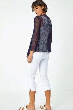 Roman Navy Textured Pointelle Detail Shrug