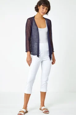 Roman Navy Textured Pointelle Detail Shrug