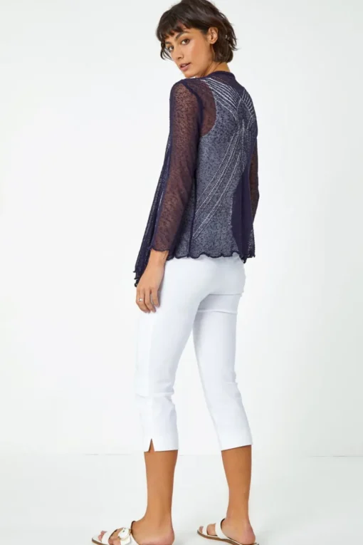 Roman Navy Textured Pointelle Detail Shrug