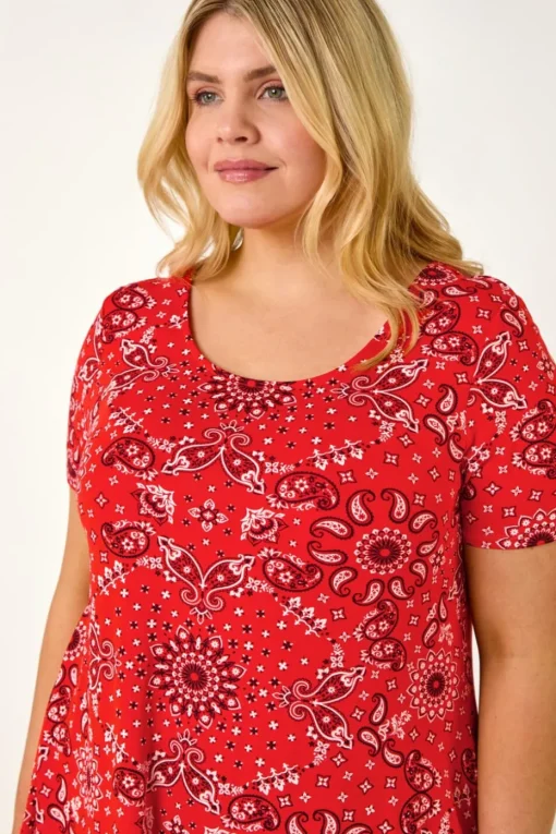 Roman Orange Curve Paisley Print Bar Back Top