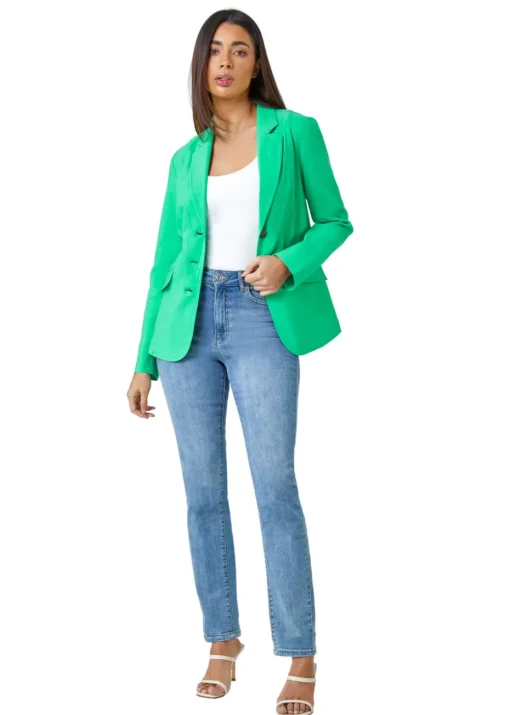 Roman Pale Green Button Detail Stretch Blazer