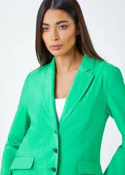 Roman Pale Green Button Detail Stretch Blazer