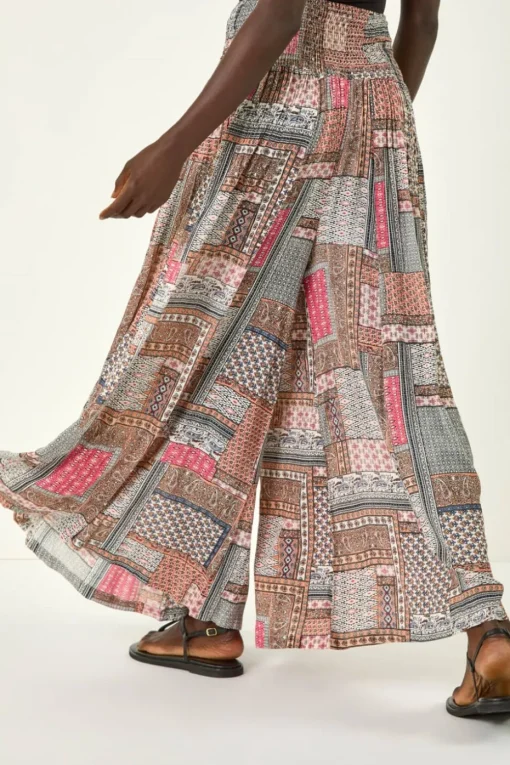 Roman Pale Pink Patchwork Wide Leg Palazzo Trouser