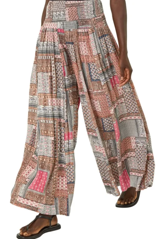 Roman Pale Pink Patchwork Wide Leg Palazzo Trouser